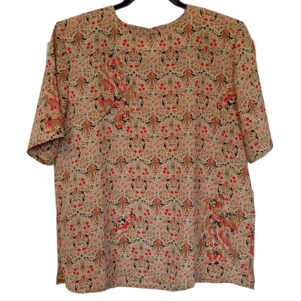 Vintage Tan Floral Womens Blouse